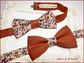 Bow tie / pocket square / cufflinks Liberty Wiltshire Bud C fabric and plain Terracotta linen (3) - Men / children / babies
