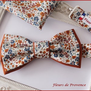 Noeud Papillon double / Pochette costume / Boutons manchette Tissu Liberty Phoebe Rouille, terre cuite et bleu Homme / enfant / bebe image 5