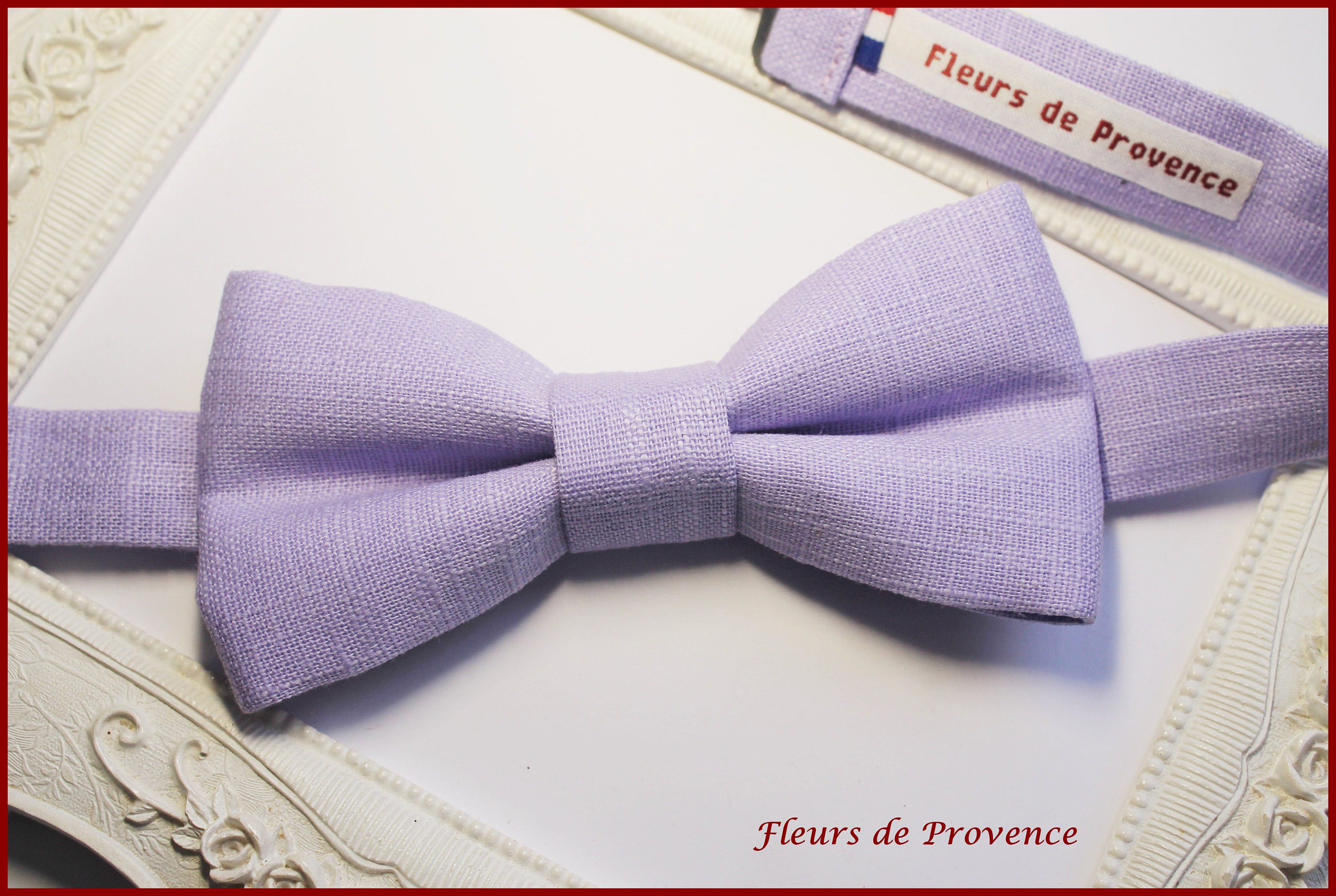 Bow Tie / Cufflinks / Matching Pocket Square in Lavender Purple Linen Fabric - Men, Children, Babies