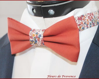 Noeud Papillon / pochette costume / boutons manchette Tissu terre cuite (5) et Liberty Wiltshire Bud C Noisette - Homme / enfant / bebe