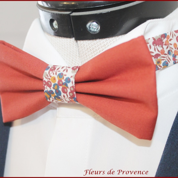 Noeud Papillon / pochette costume / boutons manchette Tissu terre cuite (5) et Liberty Wiltshire Bud C Noisette - Homme / enfant / bebe