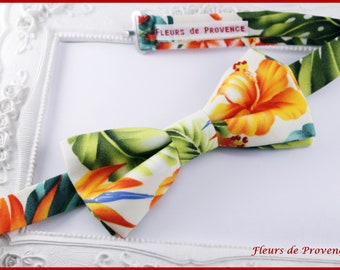 Noeud Papillon double Tissu ivoire Tropical Aloha   - Homme / Enfant / Bebe