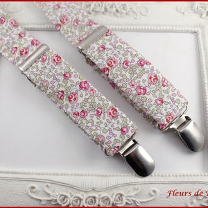 Hosenträger aus Liberty Eloise-Stoff in Rosa und Weiß – Mann/Kind/Baby