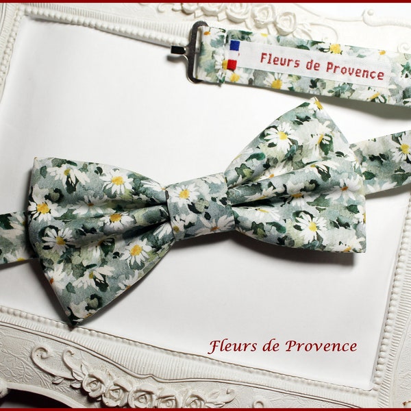 Noeud Papillon / Pochette costume / boutons manchette  Tissu Liberty Marguerite vert anglais - Homme / enfant  / Bebe