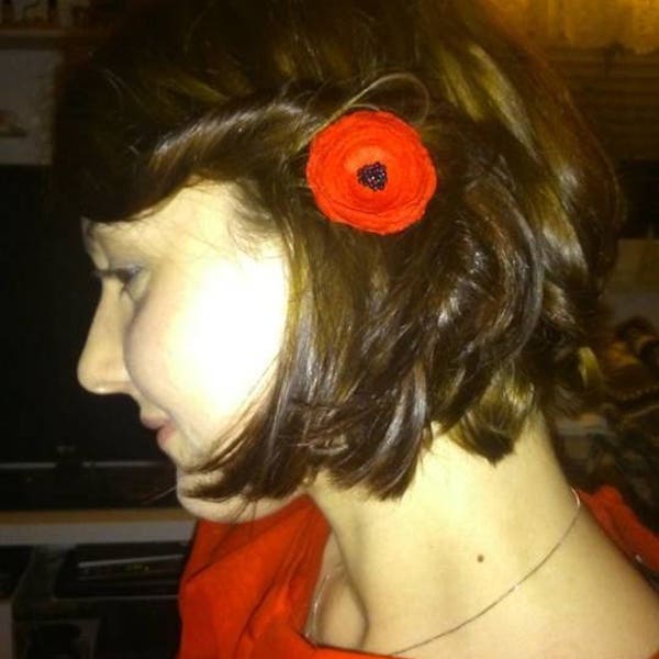 Pince à cheveux fleur Coquelicot fait main