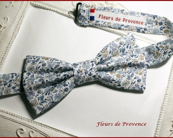 Noeud Papillon / boutons manchette / Pochette costume assortie Tissu Liberty Hannah rose  bleu - Homme / enfant / bebe