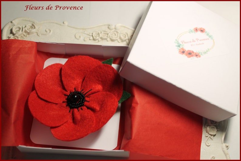 Broche feutre Fleur Coquelicot rouge image 3