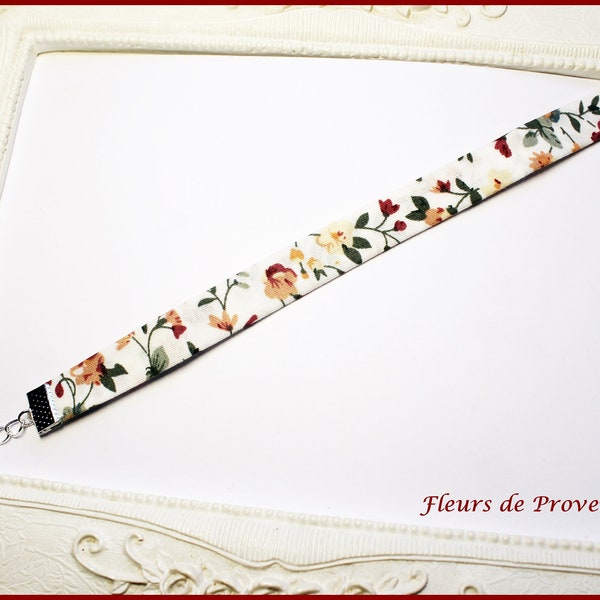 Bracelet simple ou double / boucles d'oreilles Tissu Liberty fleurs bordeaux, peach et vert sauge