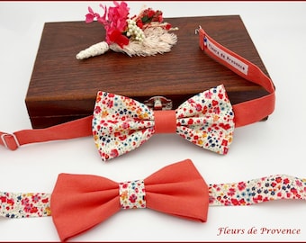 Pajarita / pañuelo de bolsillo / gemelos Liberty Phoebe Pepsi tela en rojo, coral y naranja - Hombre / niño / bebé