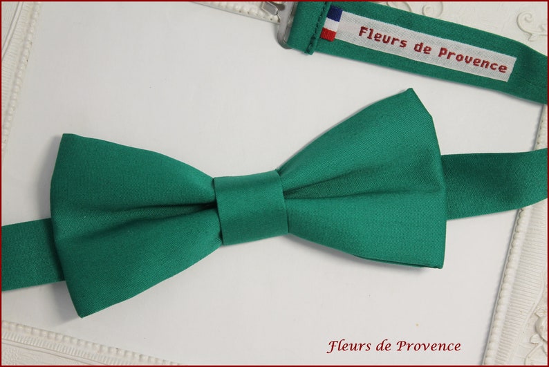 Cravate Ascot Lavallière / pochette costume / boutons manchette unie vert émeraude Homme image 6