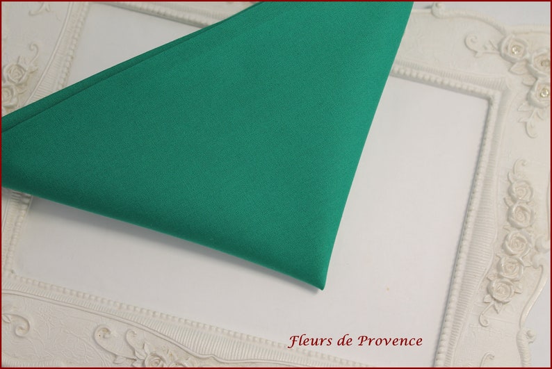 Cravate Ascot Lavallière / pochette costume / boutons manchette unie vert émeraude Homme image 3