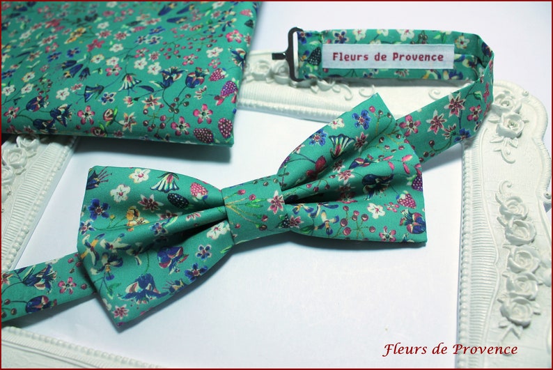 Bow tie / suit pocket / cufflinks Liberty fabric Donna leigh Jade Man / child / baby image 3