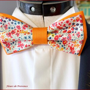 Double bow tie / pocket square / cufflinks in Liberty Phoebe Pepsi red, coral and orange fabric - Men's / children's / baby