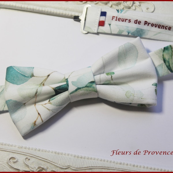 Noeud Papillon / Pochette costume / boutons manchette Tissu Feuilles Eucalyptus vert intenses Homme / enfant  / Bebe