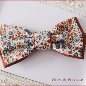 Noeud Papillon double / Pochette costume / Boutons manchette Tissu Liberty Phoebe Rouille, terre cuite et bleu Homme / enfant / bebe image 7