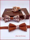 Double bow tie / pocket square / cufflinks Liberty Wiltshire Bud C fabric and plain terracotta linen (3) - Men's / children's / baby