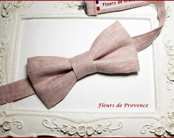 Noeud Papillon / Pochette costume / boutons manchette - Tissu Lin Vieux Rose - Homme / Enfant / Bebe