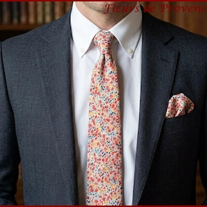 Tie / pocket square / cufflinks Liberty Phoebe red/orange fabric - men's / children's