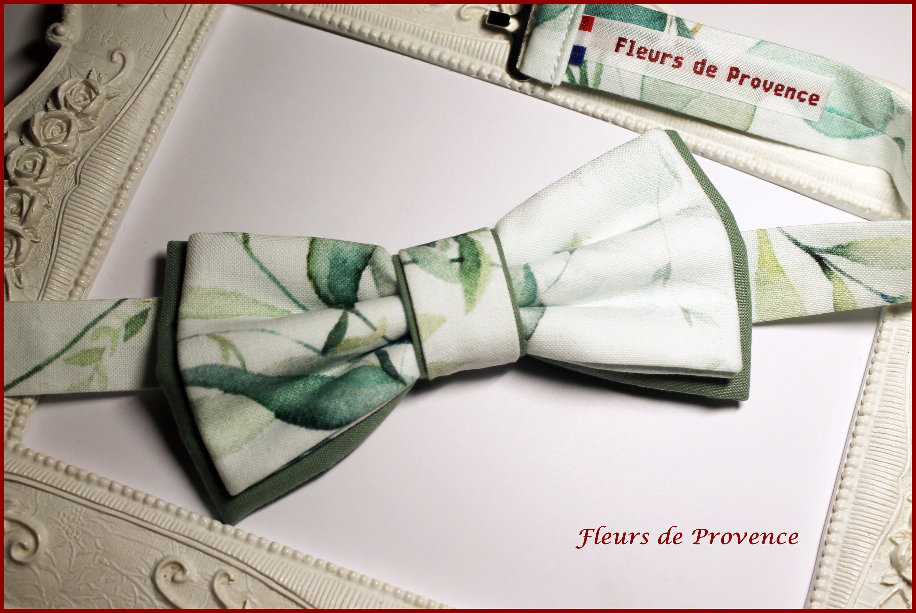 Double Bow Tie / Costume Pouch / Cufflinks - Eucalyptus and Sage Green Leaf Fabric - Man / Child / Baby