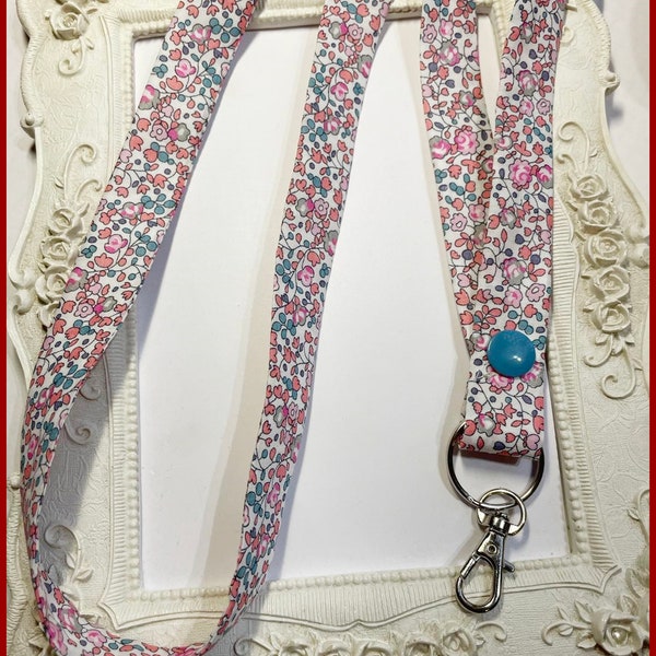 Porte badge infirmière Tissu Eloise dragée rose et bleu-vert, porte clés, cordon, tour de cou, accessoire soignant, cadeau maîtresse, ATSEM