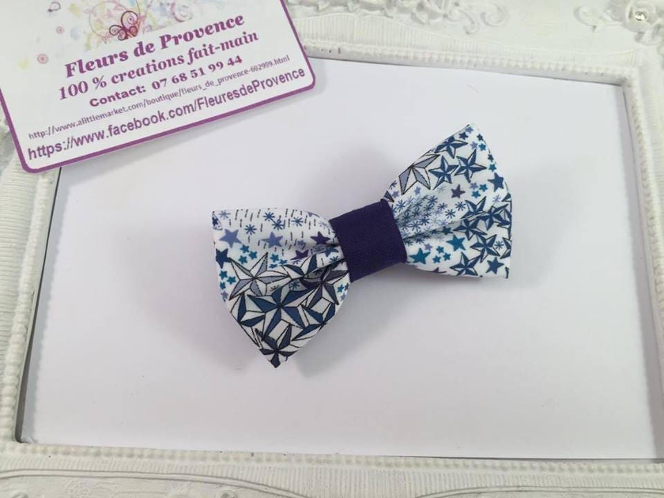 Barette/Broche Noeud Papillon Tissu Liberty Adelajda Bleu