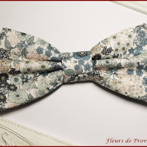 Bow Tie / Pocket Square / Cufflinks - Liberty fabric with blue and sage green flowers - Men / children / babies