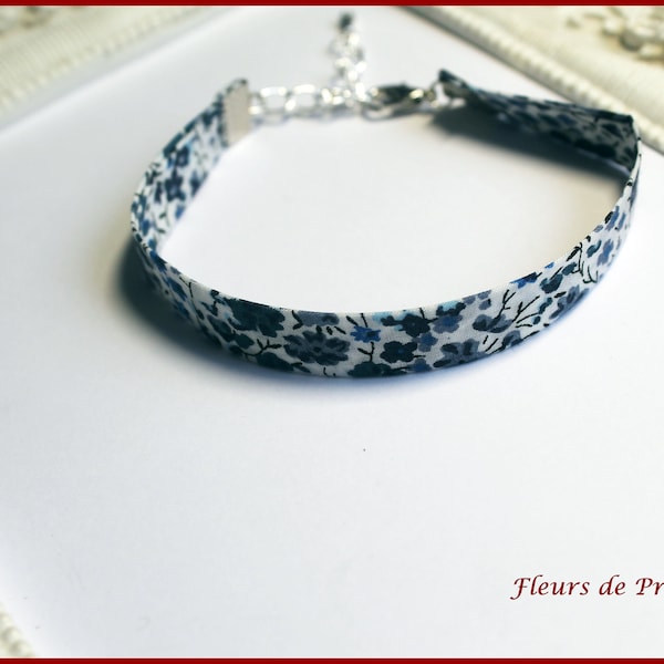 Bracelet simple ou double / boucles d'oreilles Tissu Liberty Phoebe bleu