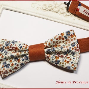 Noeud Papillon / Pochette costume / Boutons manchette Tissu Liberty Phoebe Rouille et lin terracotta Homme / enfant / bebe Noeud Papillon Homme