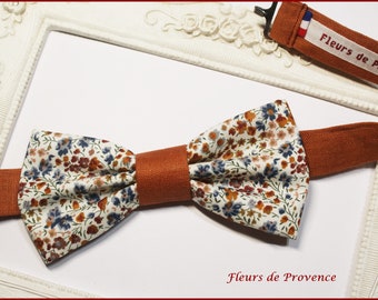 Bow tie / Suit pocket / Cufflinks - Liberty Phoebe Rust fabric and terracotta linen - Man / child / baby