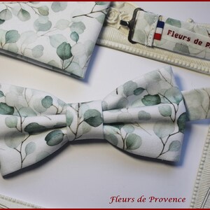 Bow tie / Pocket square / cufflinks Green Eucalyptus Leaves Fabric Men / child / Baby image 4