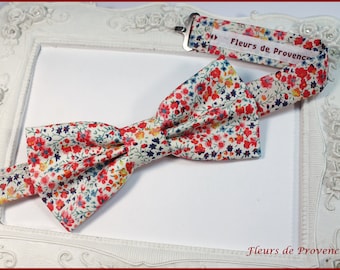 Noeud Papillon / boutons manchette / Pochette costume Tissu Liberty Phoebe pepsi rouge/orange - homme / enfant / bebe