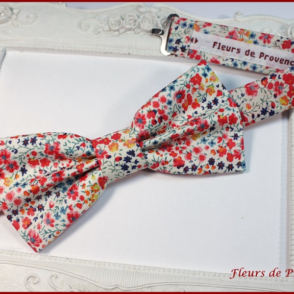 Noeud Papillon / boutons manchette / Pochette costume Tissu Liberty Phoebe pepsi rouge/orange - homme / enfant / bebe