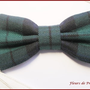 Bow tie / pocket square / cufflinks Scottish tartan fabric navy blue, green Man / child / baby image 2