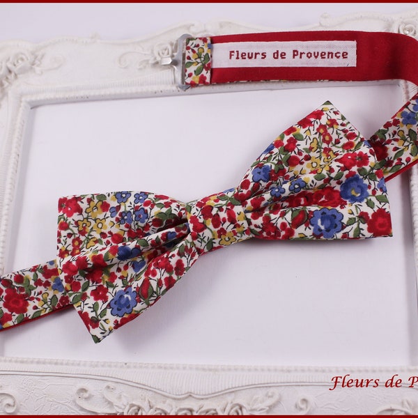 Noeud Papillon / pochette costume / boutons manchette Tissu Liberty Emma and Georgina rouge et bleu - Homme / Enfant / Bebe