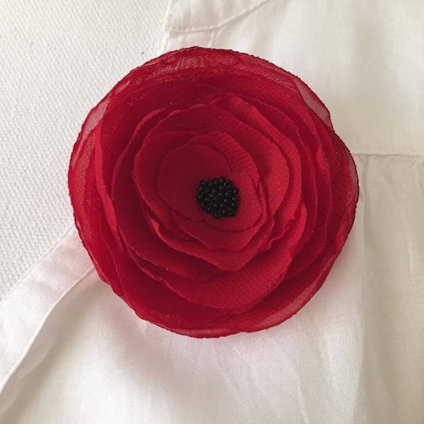 Broche/ pince cheveux fleur coquelicot rouge