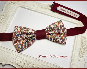 Noeud Papillon / pochette costume / boutons manchette Tissu Liberty Wiltshire Bud C Noisette et bordeaux (1) - Homme / enfant / bebe