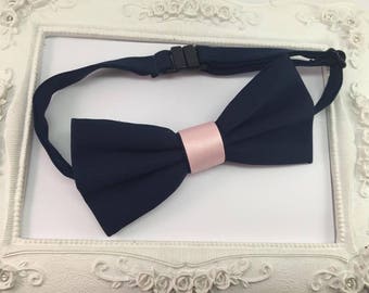 Bow tie Navy blue and satin pink fabric - Man / child / baby