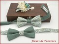 Bow tie / cufflinks / pocket square in Liberty Katie and Millie Mint lime green and dark sage fabric - Men's / children's / baby