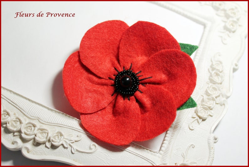 Broche feutre Fleur Coquelicot rouge image 7