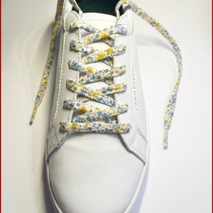 Pair of Liberty Phoebe blue and yellow fabric laces 40 year edition