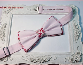 Noeud Papillon double / Pochette costume / Boutons manchette Tissu rose et Liberty Phoebe rose - Homme / enfant / bebe