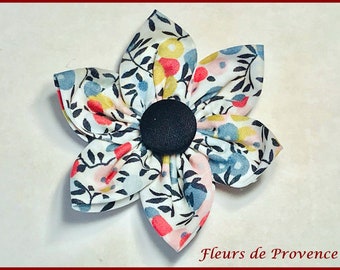 Broche ou Barrette Fleur Tissu Liberty Wiltshire - Porcelaine bleu