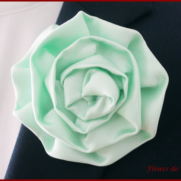 Barrette / Broche Fleur Tissu soie vert menthe