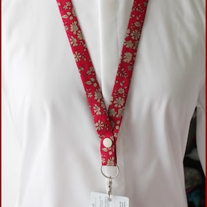 Verpleegster badge houder Liberty Capel B robijnrode stof, sleutelhanger, koord, hals circumsther, zorgverlener accessoire, meester cadeau, ATSEM