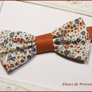 Noeud Papillon / Pochette costume / Boutons manchette Tissu Liberty Phoebe Rouille et lin terracotta Homme / enfant / bebe image 2