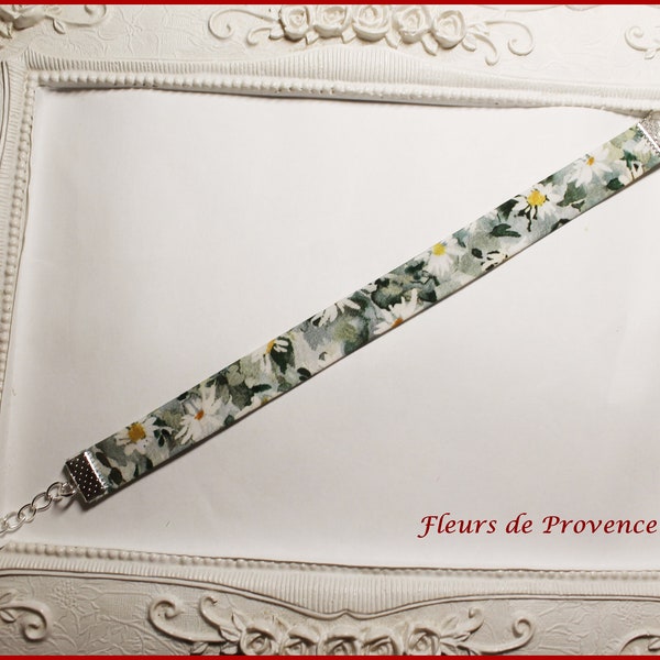 Bracelet Tissu Liberty Marguerite vert anglais