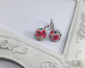 Boucles d'oreille cabochons Tissu Liberty Phoebe pepsi Rouge