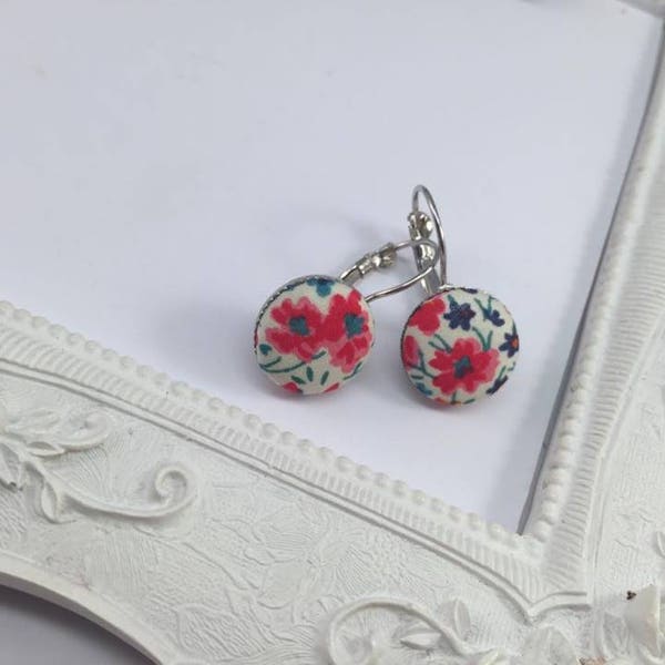 Boucles d'oreille cabochons Tissu Liberty Phoebe pepsi Rouge