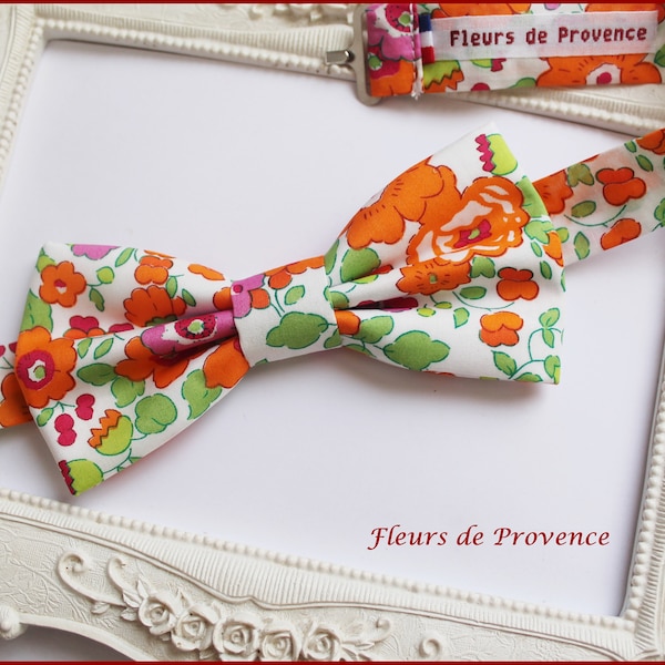 Noeud Papillon / Pochette costume / Boutons manchette Tissu Liberty Betsy Mandarine orange - Homme / enfant / bebe