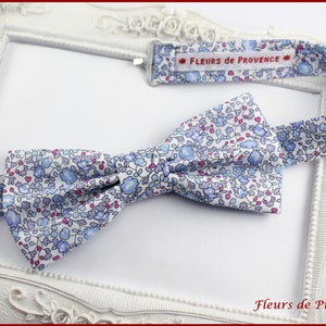 Bow tie / Suit pocket / Cufflinks Liberty fabric Eloise D blue and pink - Man / child / baby